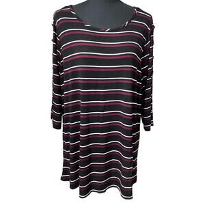 French Laundry Women Striped 3/4 Sleeve Top Snap Button SZ/1X